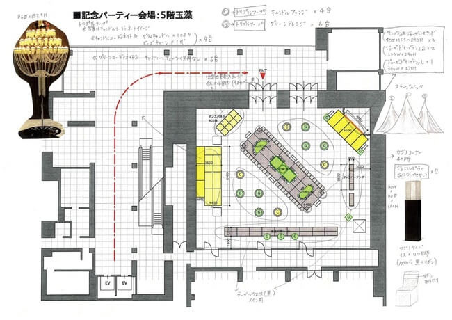 創立50周年記念パーティー会場の椅子の配置