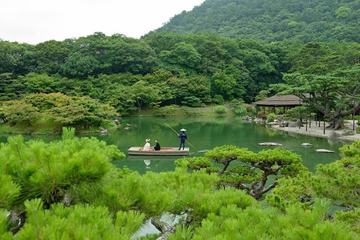 栗林公園　挙式前の和船乗船撮影